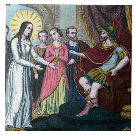 Philomena wordt berecht voor keizer Diocletianus Tegeltje (Voorkant)