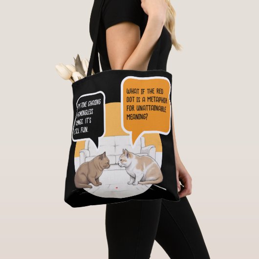 Philosophy Cat Red Dot Existential Humor Art Tote Bag (Dichtbij)