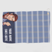 Phil's Golf Towel - blauw plaid Golfhanddoek (Horizontaal)