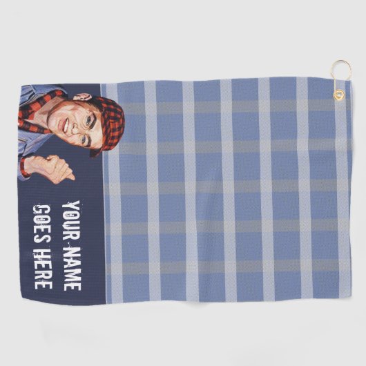 Phil's Golf Towel - blauw plaid Golfhanddoek (Horizontaal)
