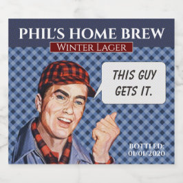 Phil's Home Brew- blauw geruit Bier Etiket
