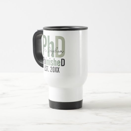 PhinisheD Custom PhD Afstuderen Gift Reisbeker (Voorkant links)
