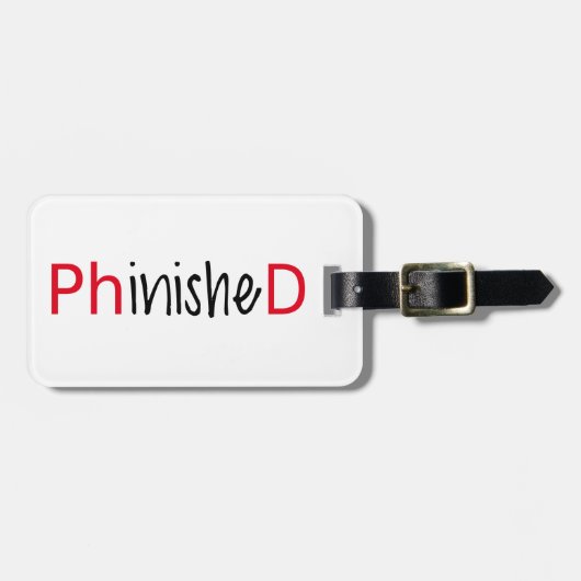 Phinished, woordkunst, tekstontwerp voor de bagagelabel (Voorkant horizontaal)