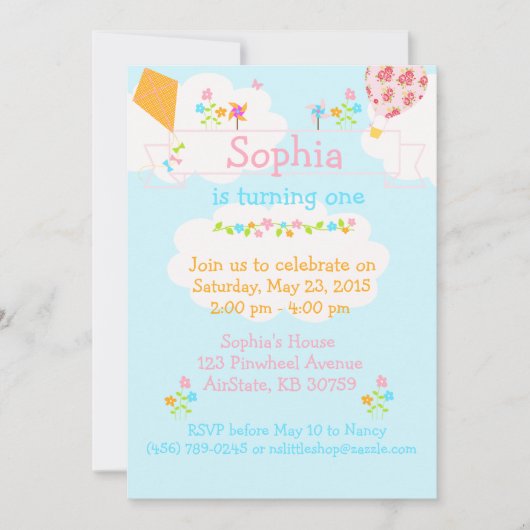 Phinwheels Airballon Kite Flower-uitnodiging Kaart (Voorkant)