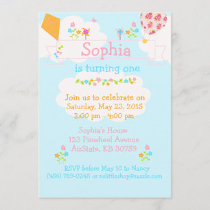 Phinwheels Airballon Kite Flower-uitnodiging Kaart