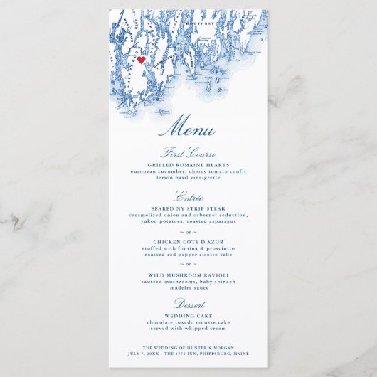 Phippsburg Maine Bestemming Bruiloft Elegante Mari Menu (Voorkant)