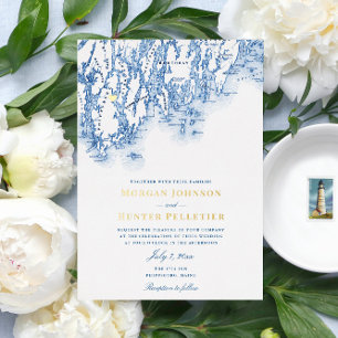 Phippsburg Maine Bruiloft Elegant Goud Folie Uitnodiging