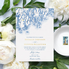 Phippsburg Maine Bruiloft Elegant Goud Folie Uitnodiging