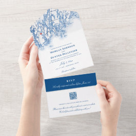 Phippsburg Maine Elegant Navy QR Bruiloft All In One Uitnodiging