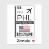 PHL Philadelphia, American Airport Boarding Pass Sticker (Vel)