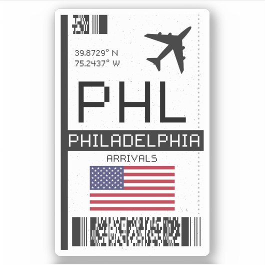 PHL Philadelphia, American Airport Boarding Pass Sticker (Voorkant)