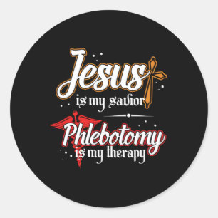 Phlebotomie is mijn therapie Jezus Phlebotomist Gi Ronde Sticker