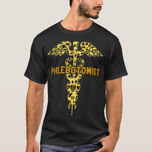 Phlebotomist Cheetah Leopard Print Caduceus T-shirt (Voorkant)