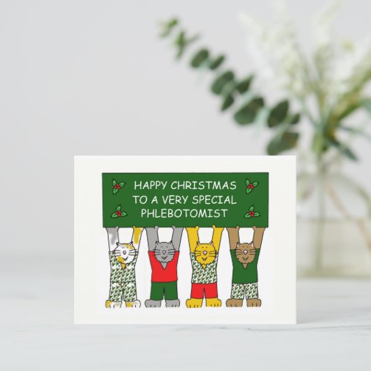 Phlebotomist Happy Christmas Cartoon Cats Feestdagenkaart (Staand voorkant)