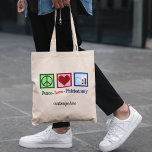 Phlebotomist Peace Love Phlebotomtomie Custom Tote Bag<br><div class="desc">Een coole,  gepersonaliseerde phlebotomist cadeau voor een expert in bloedtekeningen en naalden. Een vredesteken,  hart en bloedflesjes. Peace Love Phlebotomy canvas tas met uw aangepaste tekst.</div>