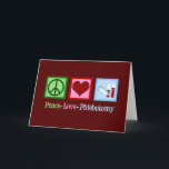 Phlebotomist Peace Love Phlebotomtomie Kantoor Feestdagen Kaart<br><div class="desc">Een coole Phlebotomistische kerstcadeau voor een expert in bloedzuigers en naalden. Een vredesteken,  hart en bloedflesjes. Peace Love Phlebotomy.</div>