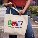 Phlebotomist Peace Love Phlebotomtomie Kantoor Grote Tote Bag<br><div class="desc">Een coole Phlebotomistische kerstcadeau voor een expert in bloedzuigers en naalden. Een vredesteken,  hart en bloedflesjes. Peace Love Phlebotomy.</div>