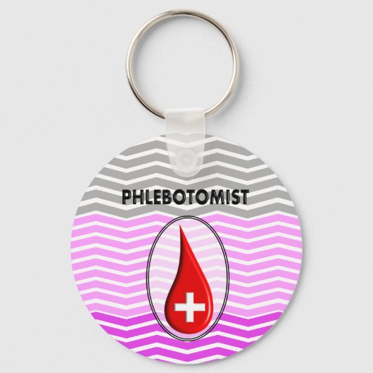 Phlebotomist Pink Chevron Bloed Drop Sleutelhanger (Voorkant)