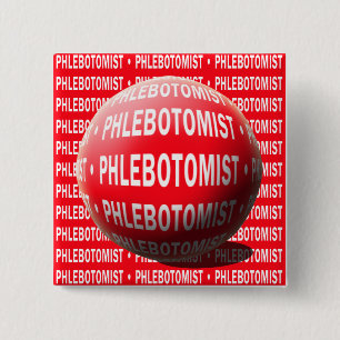 PHLEBOTOMIST SPHERE BLOEDDROP VIERKANTE BUTTON 5,1 CM