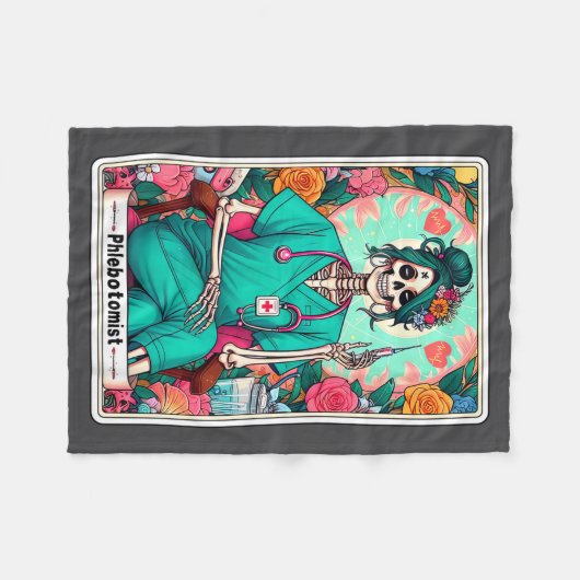 Phlebotomist Tarot Card Skeleton Phlebotomy Tech P Fleece Deken (Voorkant (Horizontaal))