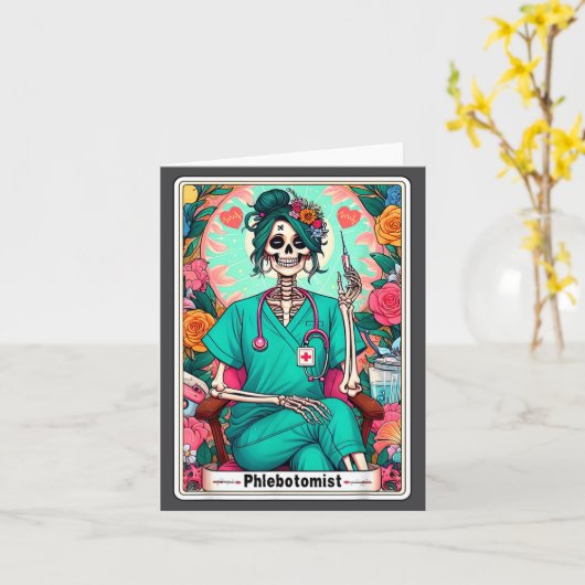 Phlebotomist Tarot Card Skeleton Phlebotomy Tech P Kaart (Gele Bloem)