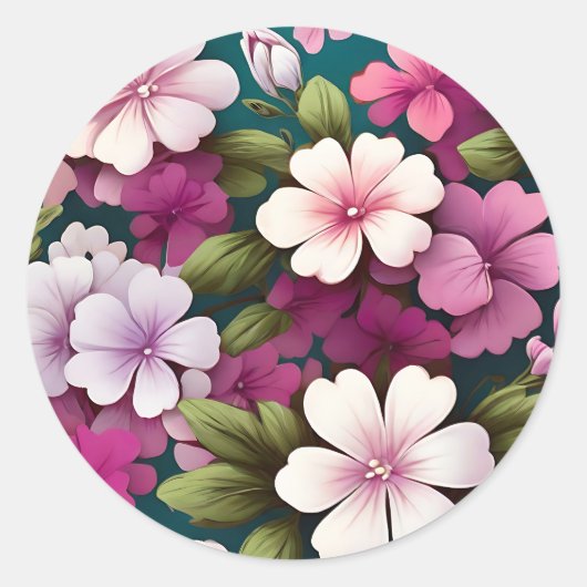 Phlox kleurrijk bloemmotief ronde sticker (Voorkant)