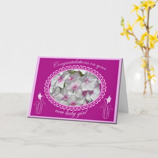 Phlox Nieuw Baby Meisje Gefeliciteerd Kaart (Gele Bloem)