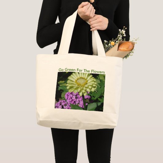 Phlox&Zinnia, ga groen voor de bloemen Grote Tote Bag (Voorkant (product))