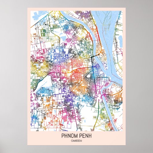 Phnom Penh Cambodia City Map Poster (Voorkant)