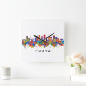 Phnom Penh Cambodia Skyline Vierkante Klok (Huis)