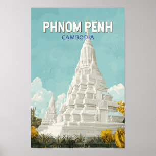 Phnom Penh Cambodja Illustratie Reis Kunst Retro Poster
