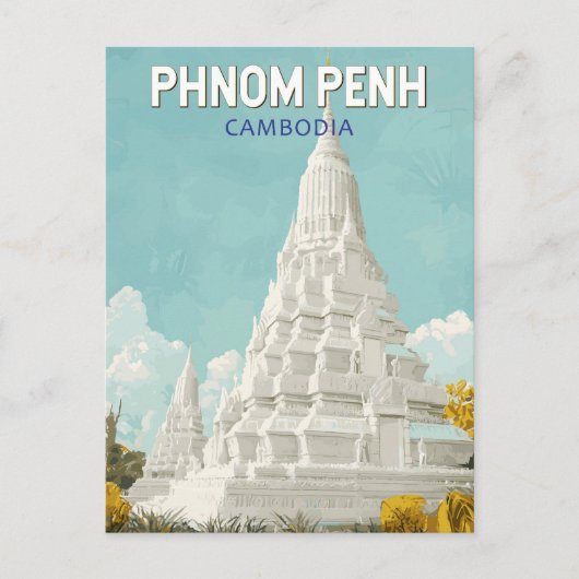 Phnom Penh Cambodja Illustratie Reizen Art Retro Briefkaart (Voorkant)