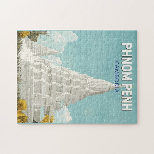 Phnom Penh Cambodja Illustratie Reizen Art Retro Legpuzzel (Horizontaal)