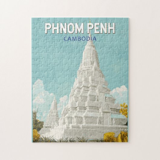 Phnom Penh Cambodja Illustratie Reizen Art Retro Legpuzzel (Verticaal)