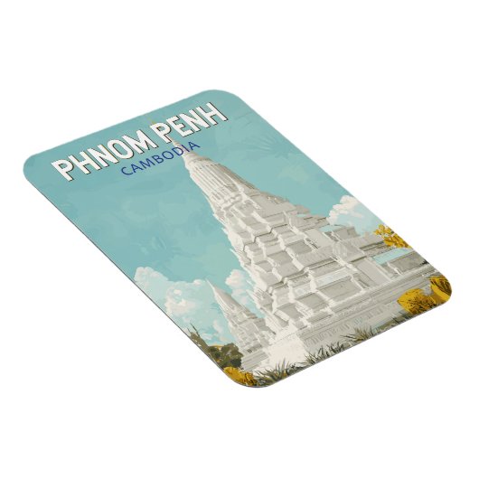 Phnom Penh Cambodja Illustratie Reizen Art Retro Magneet (Rechterzijde)
