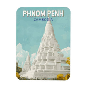 Phnom Penh Cambodja Illustratie Reizen Art Retro Magneet