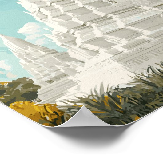 Phnom Penh Cambodja Illustratie Reizen Art Retro Poster (Hoek)