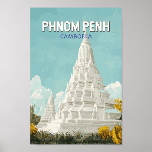 Phnom Penh Cambodja Illustratie Reizen Art Retro Poster (Voorkant)