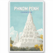 Phnom Penh Cambodja Illustratie Reizen Art Retro Sticker (Voorkant)