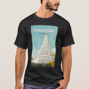 Phnom Penh Cambodja Illustratie Reizen Art Retro T-shirt