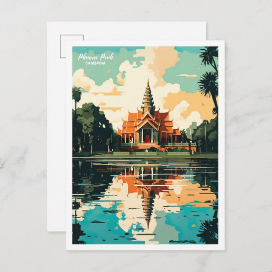 Phnom Penh Cambodja Vintage Reis Illustratie Briefkaart (Voorkant / Achterkant)