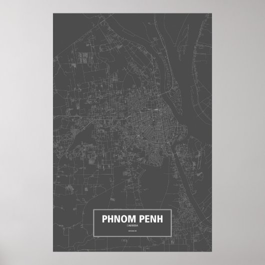 Phnom Penh, Cambodja (wit op zwart) Poster (Voorkant)
