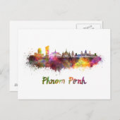 Phnom Penh skyline in watercolor Briefkaart (Voorkant / Achterkant)