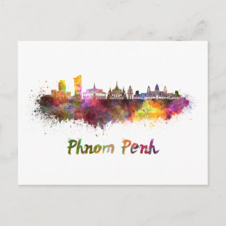 Phnom Penh skyline in watercolor Briefkaart