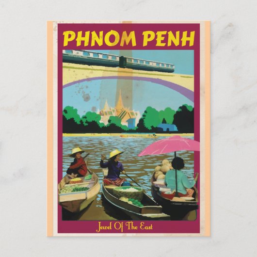 Phnom Penh vintage reisposter Briefkaart (Voorkant)