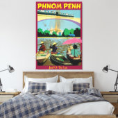 Phnom Penh vintage reisposter Canvas Afdruk (Insitu (Slaapkamer))