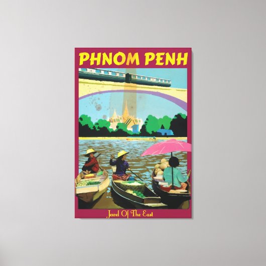 Phnom Penh vintage reisposter Canvas Afdruk (Voorkant)