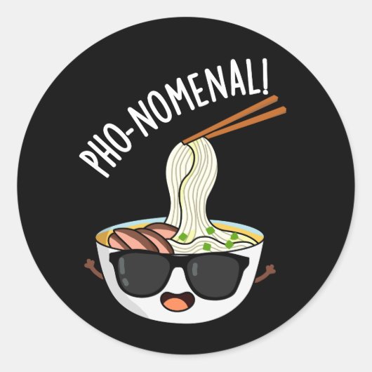 Pho-nomenal Funny Pho Soup Pun Dark BG Ronde Sticker (Voorkant)