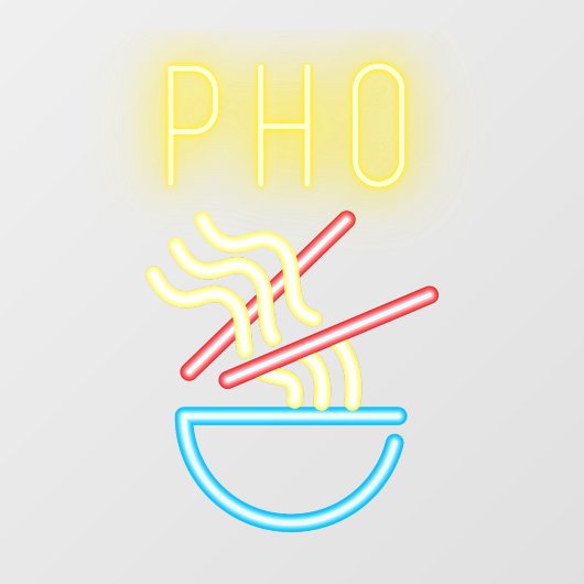 PHO NOODLES Faux Neon Light Vietnamees restaurant Raamsticker (Vel)