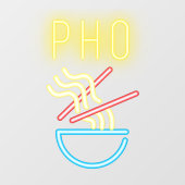 PHO NOODLES Faux Neon Light Vietnamees restaurant Raamsticker (Vel)